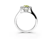 Halo Engagement Ring Setting for Fancy Yellow Oval Center with Milgrain Pave Band and Bezel Head in Platinum