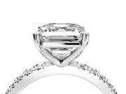 Solitaire Engagement Ring Setting for Asscher Cut Center with Fine Pave Band and Claw Prong Head in Platinum