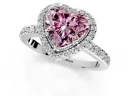 Halo Engagement Ring Setting for Fancy Pink Heart-Shaped Center with Inner Milgrain Border and Prong Head in Sterling Silver
