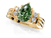 Solitaire Engagement Ring Setting for Fancy Green Pear-Shaped Center with Grooved Bar Accent Band and Prong Head in Yellow Gold