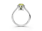 Halo Engagement Ring Setting for Fancy Yellow Cushion Cut Center with Knife Ridge Cathedral Band and Prong Head in Sterling Silver