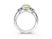Cluster Engagement Ring Setting for Fancy Yellow Asscher Cut Center with Bezel Accent Clusters and Prong Head in White Gold