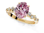 Cluster Engagement Ring Setting for Fancy Pink Oval Center with Round Cut Accent Band and Prong Head in Yellow Gold