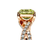 Solitaire Engagement Ring Setting for Fancy Yellow Asscher Cut Center with Narrow Twist Pave Band and Prong Head in Rose Gold