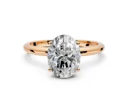 Hidden Halo Engagement Ring Setting for Oval Center with Thin Round-Wire Band and Prong Head in Rose Gold