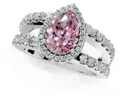 Halo Engagement Ring Setting for Fancy Pink Pear-Shaped Center with Wide-Open Pave Split Shank and Prong Head in Platinum