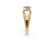 Halo Engagement Ring Setting for Round Cut Center with Rope Twist Split Shank and Prong Head in Yellow Gold
