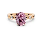 Solitaire Engagement Ring Setting for Fancy Pink Oval Center with Beaded Bezel Station Band and Prong Head in Rose Gold