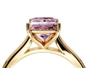Solitaire Engagement Ring Setting for Fancy Pink Princess Cut Center with Narrow Cathedral Band and Prong Head in Yellow Gold
