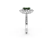 Floral Halo Engagement Ring Setting for Fancy Green Emerald Cut Center with Pave Accents and Prong Head in Sterling Silver