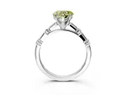 Baguette Engagement Ring Setting for Fancy Yellow Heart-Shaped Center with Alternating Bar-Set Band and Prong Head in White Gold