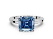 Solitaire Engagement Ring Setting for Fancy Blue Asscher Cut Center with Flat-Sided Plain Band and Prong Head in Sterling Silver