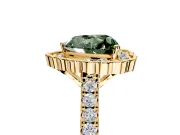Milgrain Floral Halo Engagement Ring Setting for Fancy Green Heart-Shaped Center with Pave Band and Prong Head in Yellow Gold