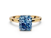 Solitaire Engagement Ring Setting for Fancy Blue Radiant Cut Center with Fine Wire Band and Prong Head in Yellow Gold