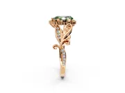 Halo Engagement Ring Setting for Fancy Green Pear-Shaped Center with Leaf Motif Split Shank and Prong Head in Rose Gold
