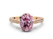 Cathedral Engagement Ring Setting for Fancy Pink Oval Center with Antique-Style Pave Band and Prong Head in Rose Gold