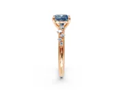 Solitaire Engagement Ring Setting for Fancy Blue Cushion Cut Center with Trailing Leaf Accent Band and Prong Head in Rose Gold