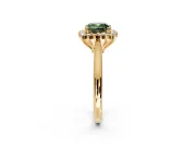 Starburst Halo Engagement Ring Setting for Fancy Green Cushion Cut Center with Thin Round-Wire Band and Prong Head in Yellow Gold