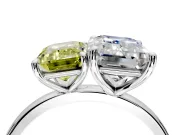 Fancy Yellow Emerald Cut and Emerald Cut Lab-Grown Diamond Toi et Moi Engagement Ring with Prong-Set Stones in Platinum