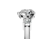 3 Stone Engagement Ring Setting for Heart-Shaped Center with Wide Plain Band and Prong Head in Platinum