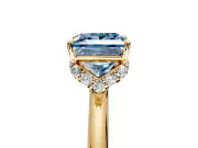 Hidden Halo Engagement Ring Setting for Fancy Blue Princess Cut Center with Plain Rounded Band and Prong Head in Yellow Gold