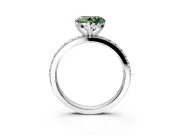Solitaire Engagement Ring Setting for Fancy Green Heart-Shaped Center with Round Cut Pave Band and Prong Head in White Gold