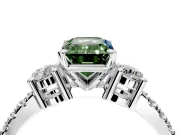 3 Stone Engagement Ring Setting for Fancy Green Emerald Cut Center with Round Cut Side Accents and Prong Head in Platinum
