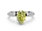 Solitaire Engagement Ring Setting for Fancy Yellow Pear-Shaped Center with Multi-Row Accents and Prong Head in Sterling Silver