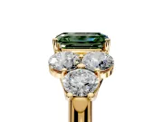 Cluster Engagement Ring Setting for Fancy Green Emerald Cut Center with Round Cut Accent Frame and Prong Head in Yellow Gold