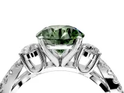 3 Stone Engagement Ring Setting for Fancy Green Round Cut Center with Pave Split Shank and Prong Head in Platinum