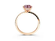 Solitaire Engagement Ring Setting for Fancy Pink Round Cut Center with Fine Pave Narrow Band and Prong Head in Rose Gold