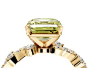 Solitaire Engagement Ring Setting for Fancy Yellow Asscher Cut Center with Bar-Station Pave Twist and Prong Head in Yellow Gold