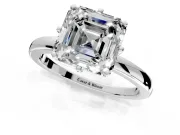 Solitaire Engagement Ring Setting for Asscher Cut Center with Plain Band and Tulip Prong Head in Platinum