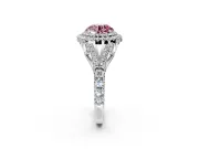 Double Halo Engagement Ring Setting for Fancy Pink Round Cut Center with Narrow Pave Split Shank and Prong Head in Sterling Silver