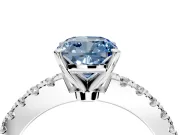 Solitaire Engagement Ring Setting for Fancy Blue Cushion Cut Center with Single Row Accent Band and Prong Head in White Gold