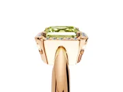 Halo Engagement Ring Setting for Fancy Yellow Asscher Cut Center with Tapered Plain Band and Prong Head in Rose Gold