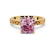 Solitaire Engagement Ring Setting for Fancy Pink Radiant Cut Center with Milgrain X Pattern Band and Prong Head in Yellow Gold