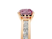 Solitaire Engagement Ring Setting for Fancy Pink Cushion Cut Center with Princess Cut Channel Band and Prong Head in Rose Gold