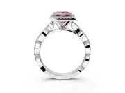 Halo Engagement Ring Setting for Fancy Pink Princess Cut Center with Pave and Plain Twist Band and Prong Head in Platinum