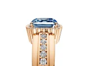 Halo Engagement Ring Setting for Fancy Blue Asscher Cut Center with Wide Band, Inlaid Accent Row and Prong Head in Rose Gold