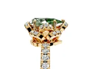 Halo Engagement Ring Setting for Fancy Green Pear-Shaped Center with Openwork Halo, Pave Band and Prong Head in Yellow Gold