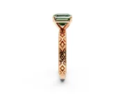 Solitaire Engagement Ring Setting for Fancy Green Asscher Cut Center with Milgrain X Pattern Band and Prong Head in Rose Gold