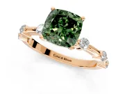 Solitaire Engagement Ring Setting for Fancy Green Cushion Cut Center with Bezel Station Band and Prong Head in Rose Gold