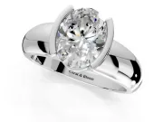 Tension Engagement Ring Setting for Oval Center with Wide Flat Band and Tension Head in Platinum