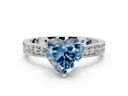 Milgrain Pave Engagement Ring Setting for Fancy Blue Heart-Shaped Center with Accent Band and Prong Head in Platinum