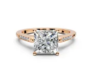 Solitaire Engagement Ring Setting for Princess Cut Center with Channel Accents and Prong Head in Rose Gold