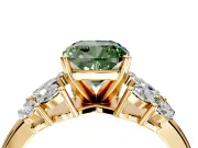 Leaf Cluster Engagement Ring Setting for Fancy Green Cushion Cut Center with Marquise Accents and Prong Head in Yellow Gold