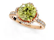 Halo Engagement Ring Setting for Fancy Yellow Round Cut Center with Openwork Halo, Pave Band and Prong Head in Rose Gold