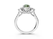 3 Stone Engagement Ring Setting for Fancy Green Pear-Shaped Center with Crossover Basket, Pave Band and Prong Head in Platinum