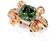 Solitaire Engagement Ring Setting for Fancy Green Cushion Cut Center with Twisted Band and Scroll Prong Head in Rose Gold
